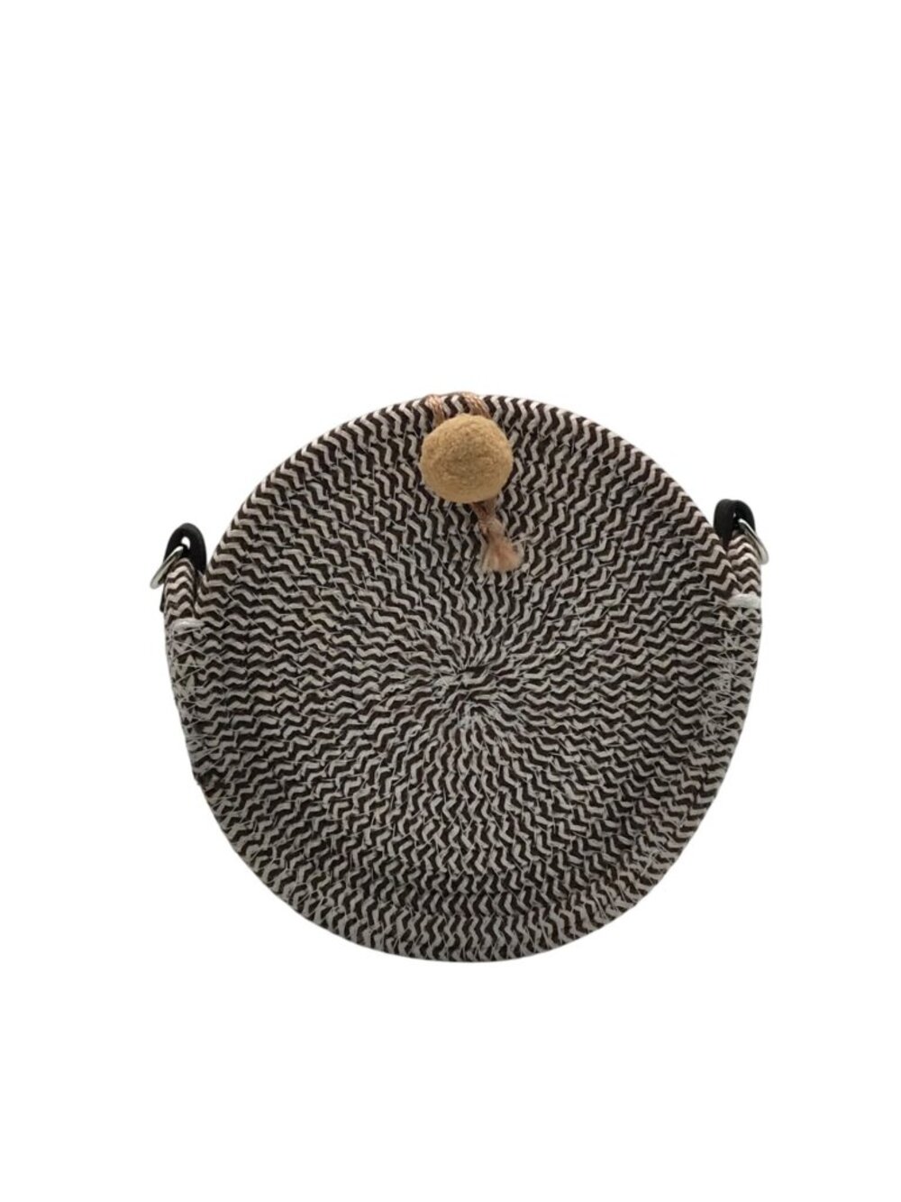 Cream & Brown Round Woven Boho-Style Crossbody Bag